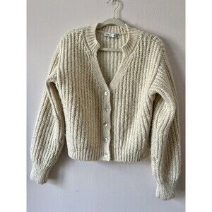 Zara Chunky Knit Wool Blend Oversized Cardigan S Cream